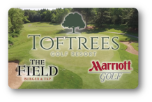 Toftrees logo above The Field & Marriot Gold logos with a background image of a golfcourse.